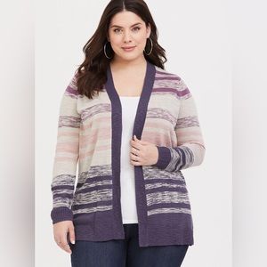 Torrid Taupe & Wild Berry Striped Open Front Cardigan